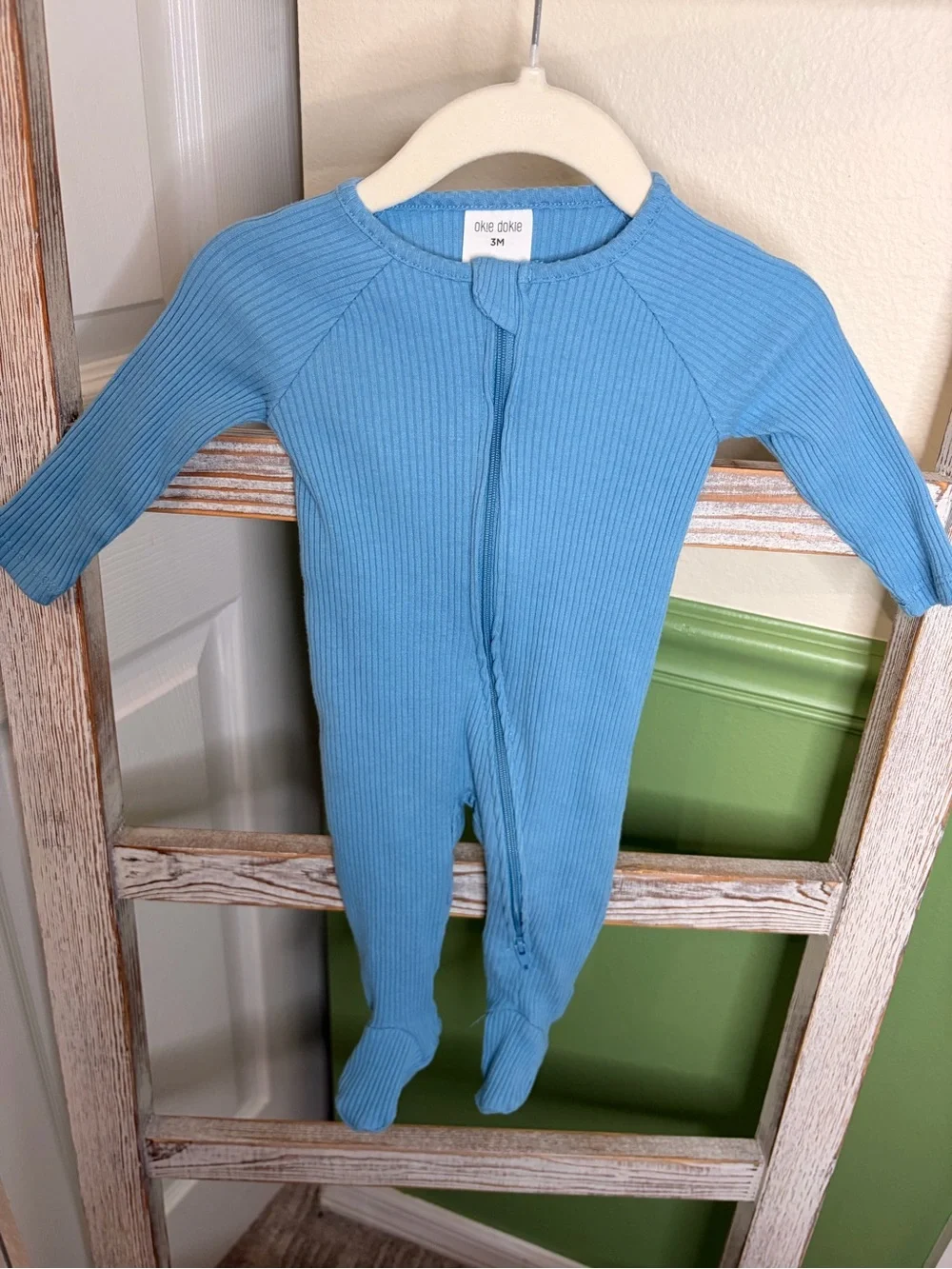 💙 Okie Dokie Baby Boys 3M Ribbed Footed Single Zip Sleepers Blue 2 Pack